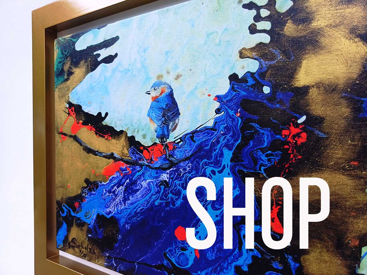 In the image we see an art print for sale by the famous artist Aldo Acosta Scholz, it is mentioned in the image that we are in front of the “STORE” section in which they are dedicated to the sale of prints, sale of modern art prints, sale of Glicee and glicee