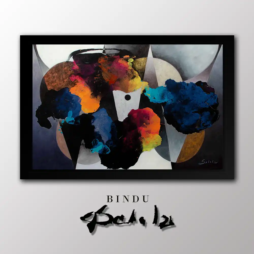 Bindu in black frame with black background, print artwork, original artwork for sale and art prints for sale by Aldo Acosta Scholz, available at our contemporary art gallery.
