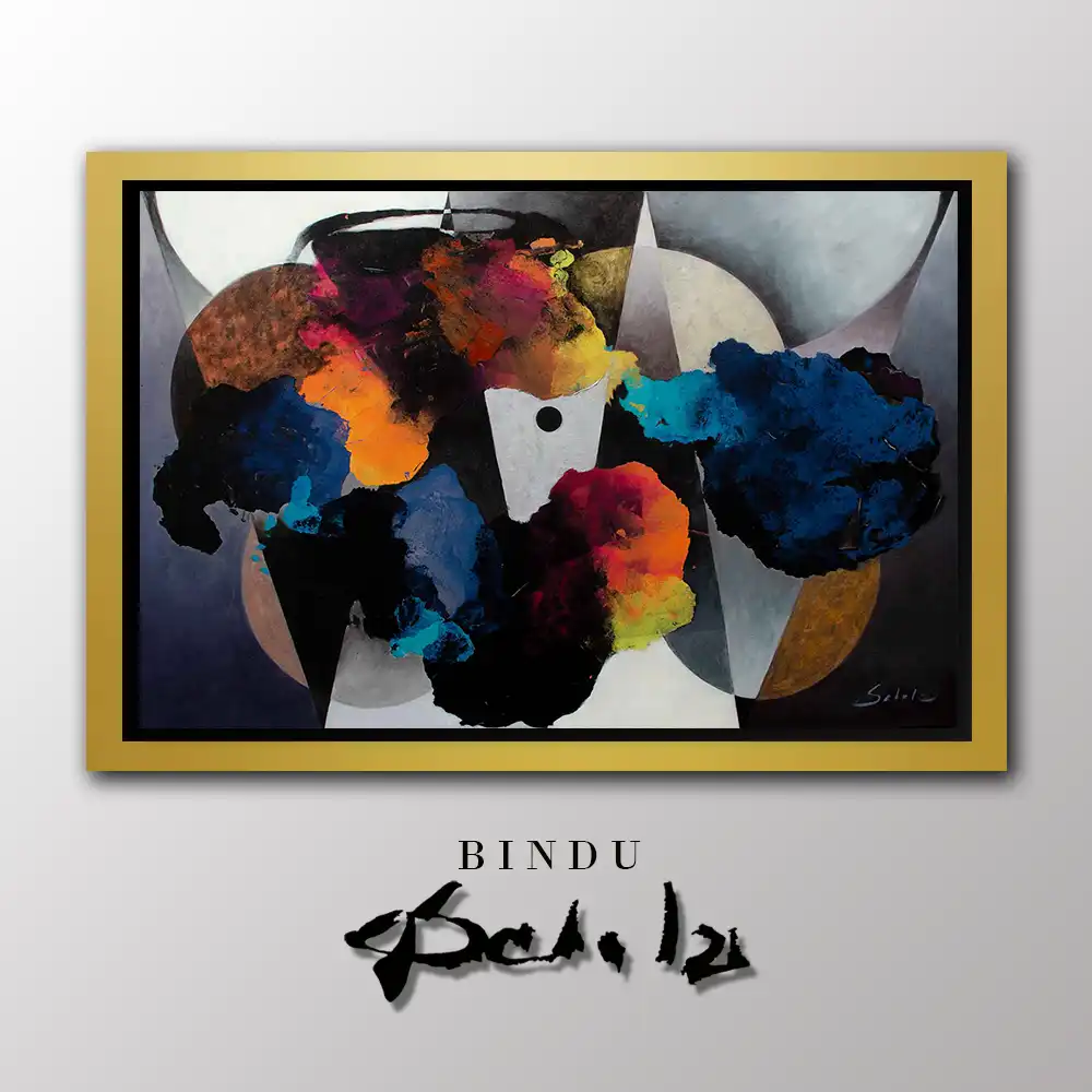 Bindu in champagne frame with black background, original art, original artwork for sale and art prints for sale by Aldo Acosta Scholz, available at our contemporary art gallery.