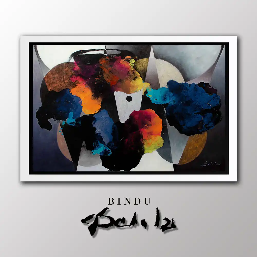 Bindu in white frame with black background, original contemporary art for sale, original artwork for sale and art prints for sale by Aldo Acosta Scholz, available at our contemporary art gallery.