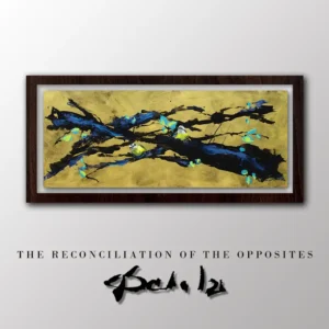The Reconciliation of Opposites in walnut frame with white background, buy original art, original artwork for sale and art prints for sale by Aldo Acosta Scholz, available at our contemporary art gallery.