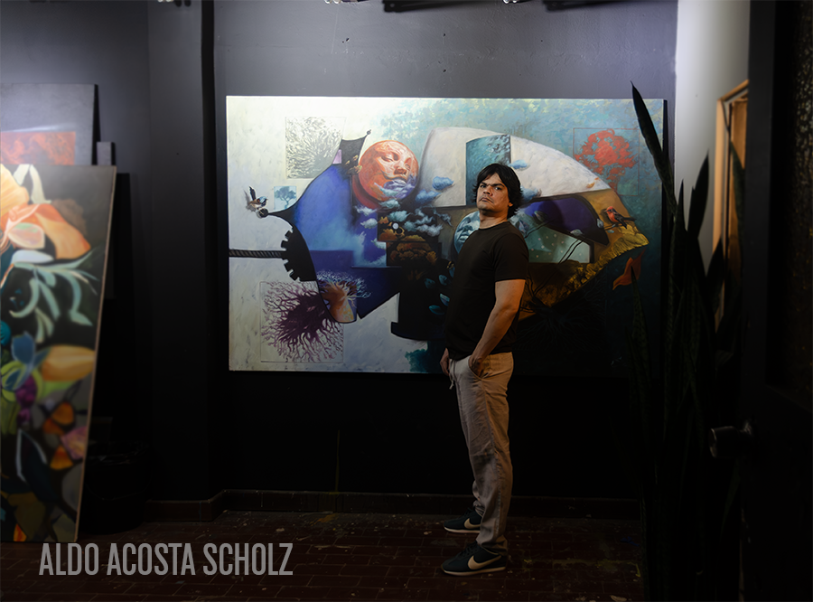Aldo Acosta Scholz, contemporary artist in his studio